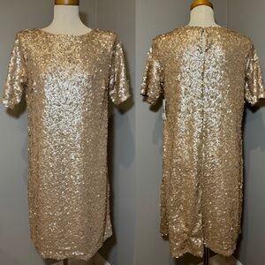 NWT SANGRIA Sequined Short Sleeve Knee Length Cocktail Dress BLUSH / SIZE 12